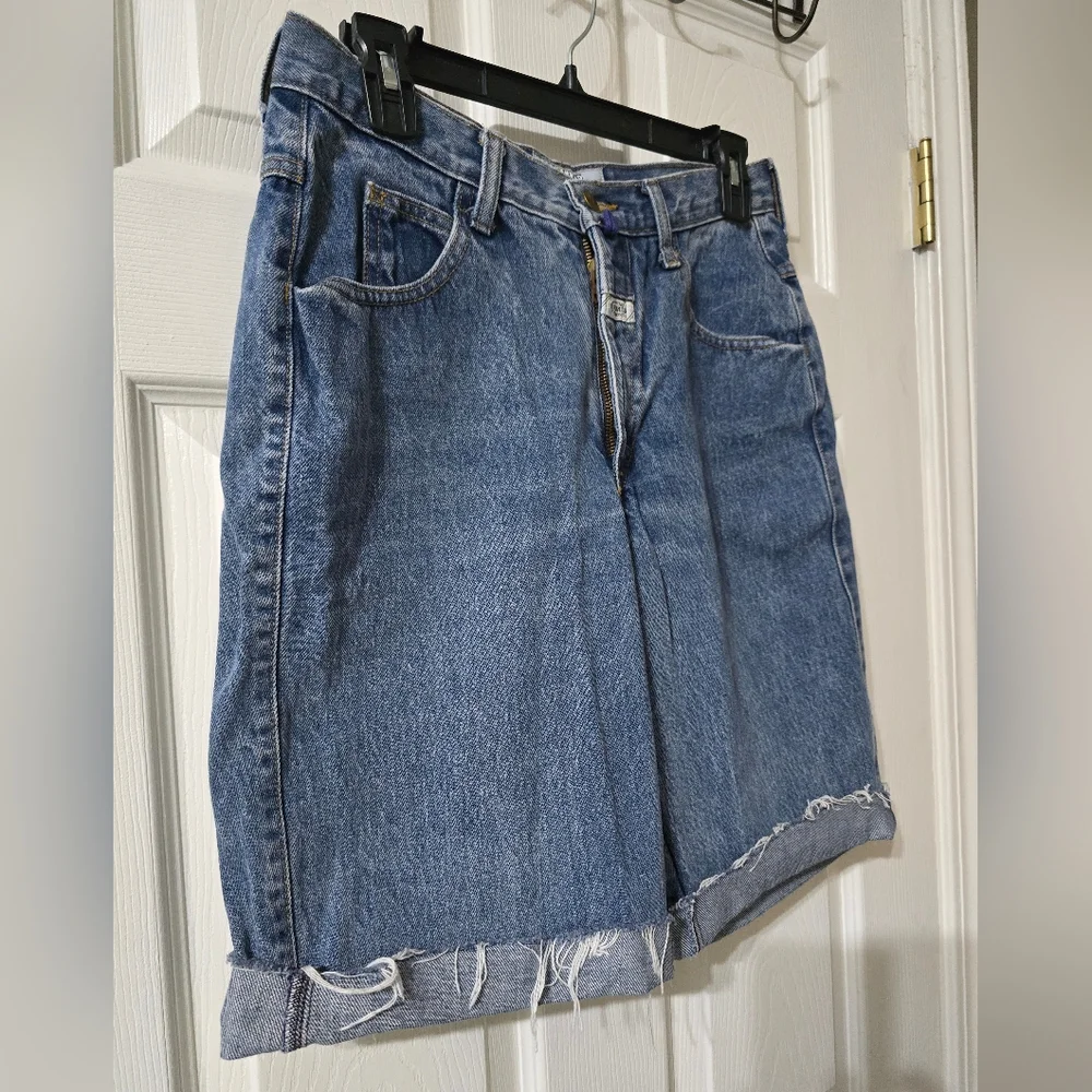 Vintage 90s Marithe Francois Girbaud Femme Stonewash Denim Long Cut-Off Shorts.